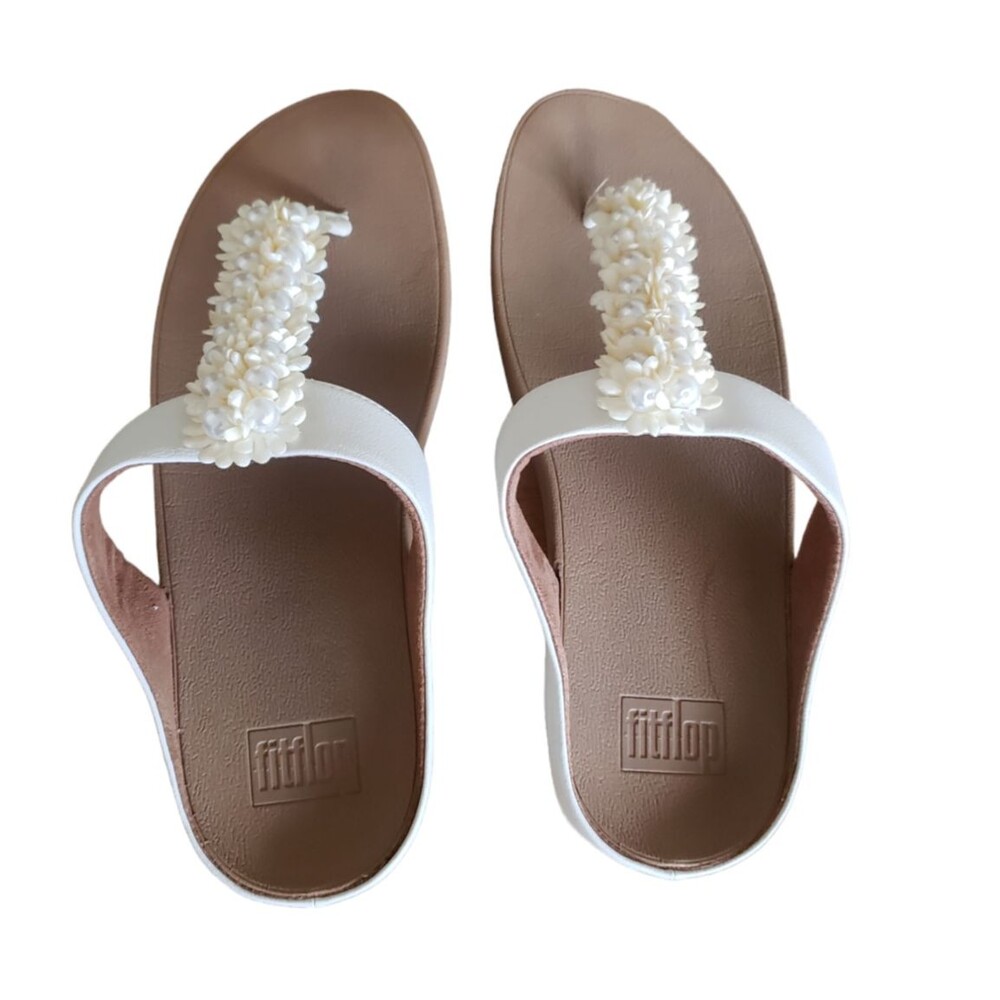 FitFlop Verna Ivory Beaded Flip Flop Toe Post Sandals Women's Size 10 - Picture 8 of 11